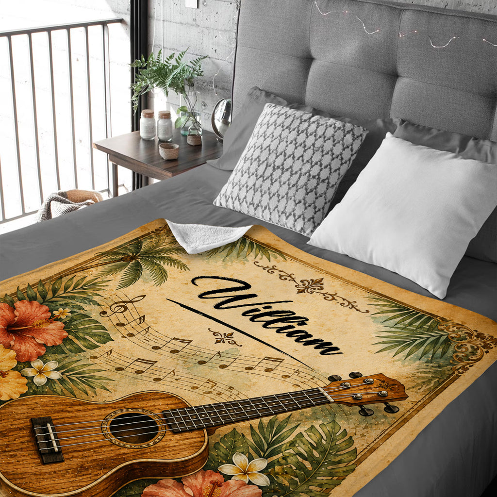 Personalized Ukulele Blanket, Ukulele Player Gift, Custom Ukulele Gift, Ukulele Lover Blanket, Ukulele Music Gift, Ukulele Musician Gift