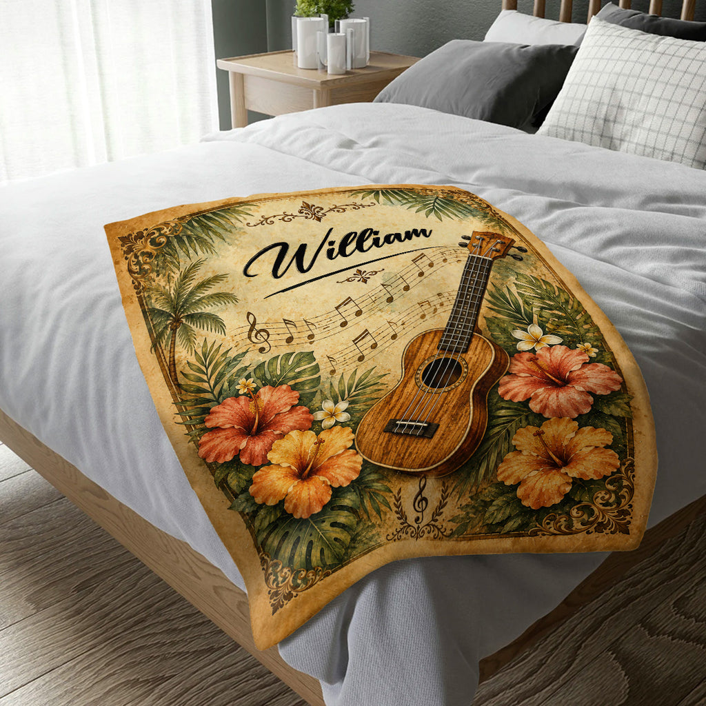 Personalized Ukulele Blanket, Ukulele Player Gift, Custom Ukulele Gift, Ukulele Lover Blanket, Ukulele Music Gift, Ukulele Musician Gift