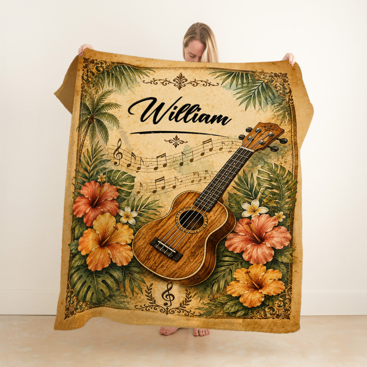 Personalized Ukulele Blanket, Ukulele Player Gift, Custom Ukulele Gift, Ukulele Lover Blanket, Ukulele Music Gift, Ukulele Musician Gift