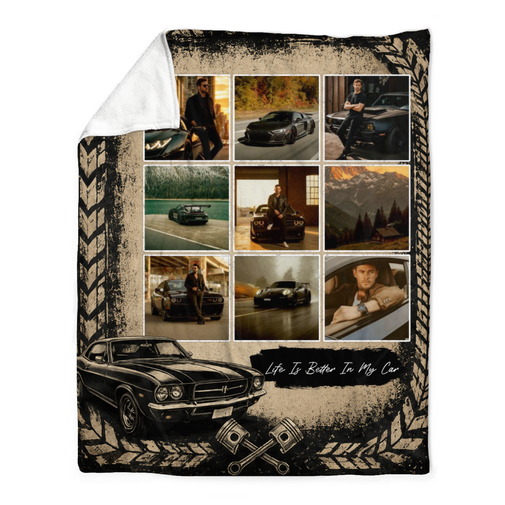 Personalized Car Blanket, Custom Car Photo Blanket, Car Lover Gift, Car Enthusiast Gift, Classic Car Gift, Auto Racing Gift, Custom Car Collage Blanket
