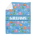 Personalized Ocean Blanket for Kids, Custom Name Sea Animal Blanket, Ocean Animals Baby Blanket, Dolphin Turtle Blanket, Boy Gift